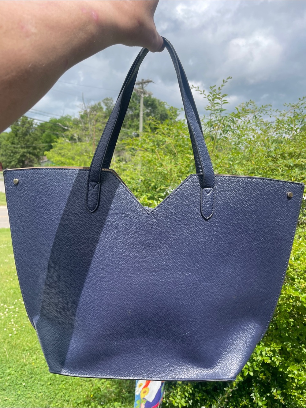 Neiman Marcus Navy Tassel Tote Bag - Classic Everyday Shoulder Bag - Picture 8 of 8